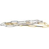 14k White and Yellow Gold Hollow Paperclip Bracelet 5.10mm